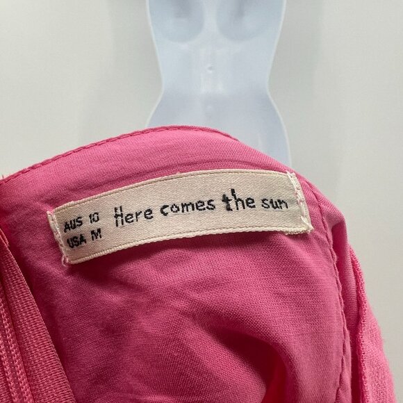 Here Comes The Sun Linen Cotton Pink One Shoulder Mini Dress Women's Medium - Picture 5 of 5